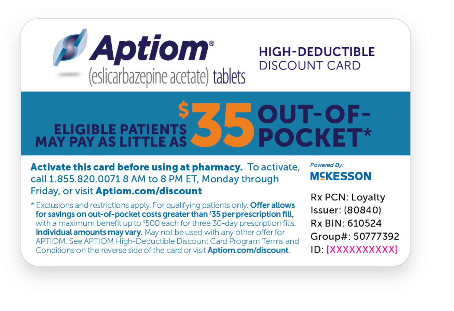 APTIOM High-Deductible Discount Card